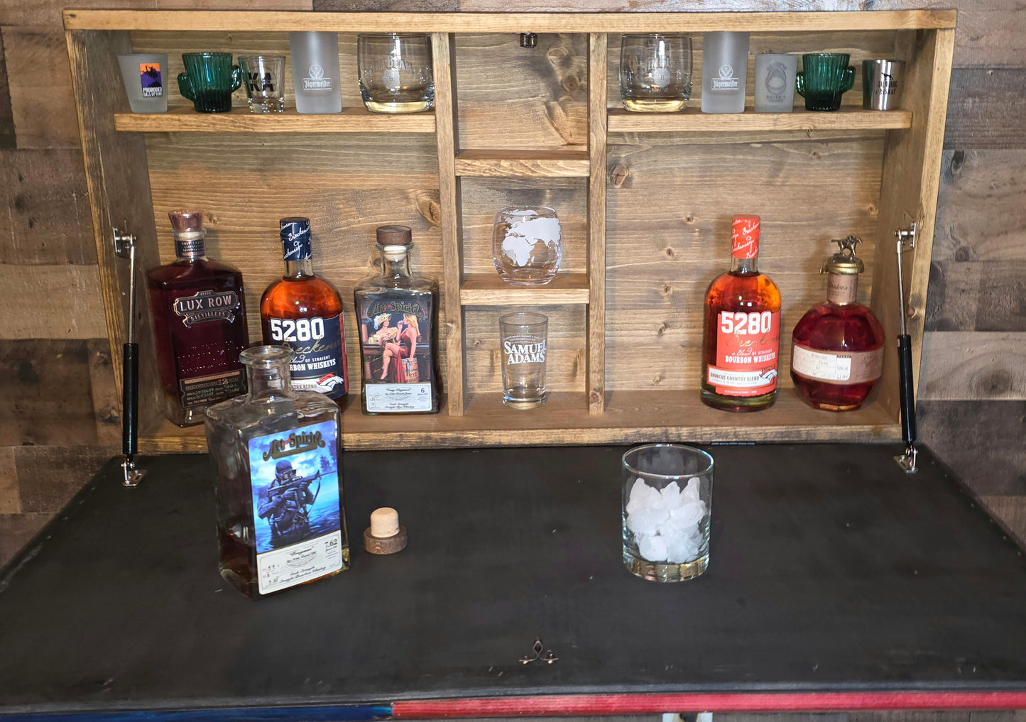 Handcrafted American Flag Murphy Bar – Wall Mounted Liquor Cabinet & Fold Down Bar